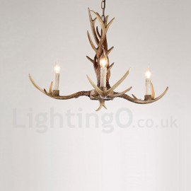 3 Light Rustic Artistic Retro Antler Vintage Candle Chandelier for Living Room, Dining Room, Bedroom, Shop, Cafes, Bar