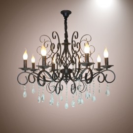 6 Light Crystal Rustic Retro Vintage Black Pendant Candle Chandelier Special for Office, Showroom, Living Room, Dinning Room