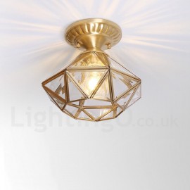 Pure Brass LED Rustic / Lodge Nordic Style Flush Mount Ceiling Light with Glass Shade for Bathroom, Living Room, Study, Kitchen,