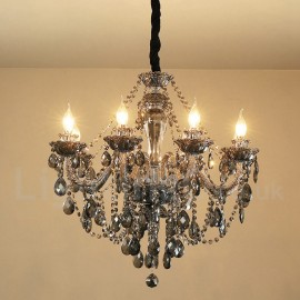 8 Lights Retro Grey Colour K9 Crystal Candle Large Chandelier