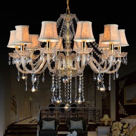 Gold Colour Candle Large K9 Crystal Chandelier with Shades