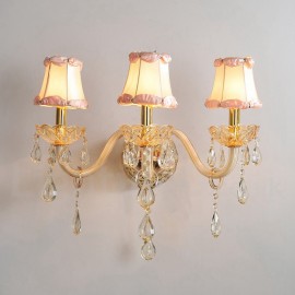 3 Light Gold K9 Crystal Candle Retro E12/E14 Glass Wall Light