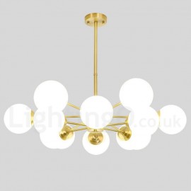 12 Light (6+6 Light) Two Tiers Pure Brass Northern Europe Bean Chandelier Modern Metal Molecules Pendant Lights Living Room Dini