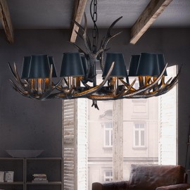 10 Light Black Rustic Artistic Retro Antler Antique Chandelier with Shades for Living Room, Dining Room, Bedroom, Shop, Cafes, B