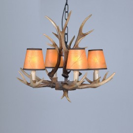 4 Light Rustic Artistic Retro Antler Antique Chandelier with Shades for Living Room, Dining Room, Bedroom, Shop, Cafes, Bar