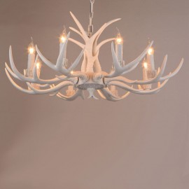 8 Light White Rustic Artistic Retro Antler Antique Chandelier for Living Room, Dining Room, Bedroom, Shop, Cafes, Bar